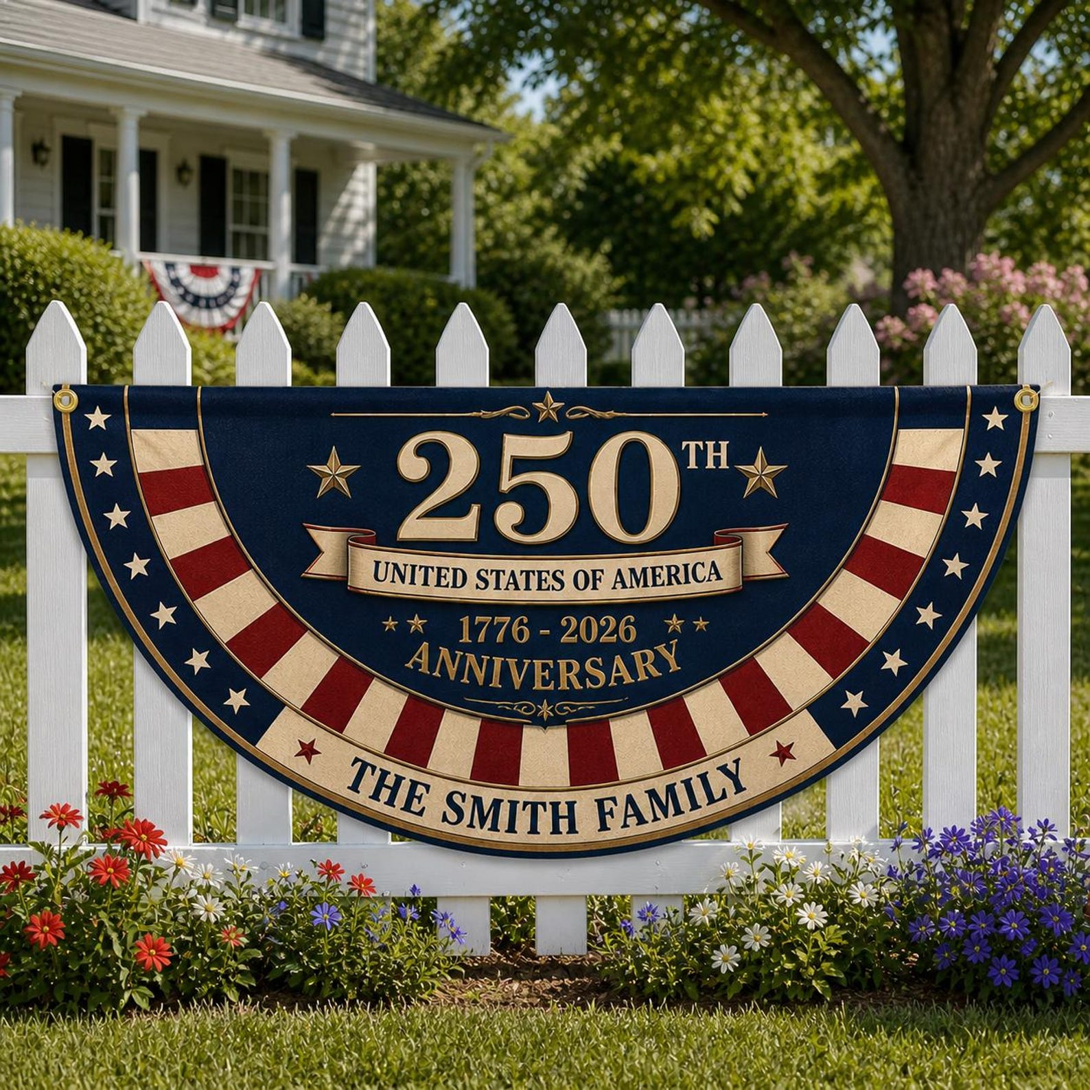 Personalized 250th Anniversary American Flag Custom Family Name Decor HN590 - Non-Pleated Fan Flag GradoCreations