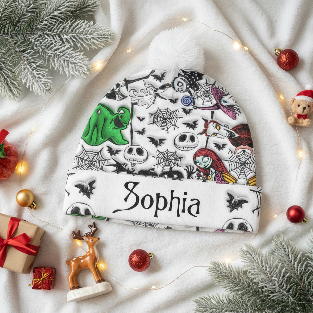 Personalized Nightmare Beanie Hat for Kids & Adults – Custom Name Gift for Christmas Beanie Hat GradoCreations
