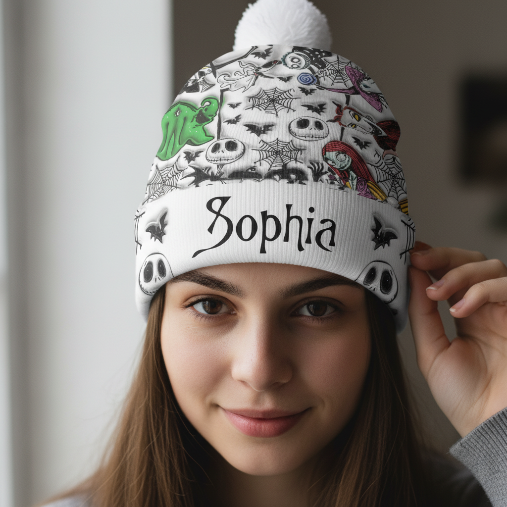Personalized Nightmare Beanie Hat for Kids & Adults – Custom Name Gift for Christmas Beanie Hat GradoCreations