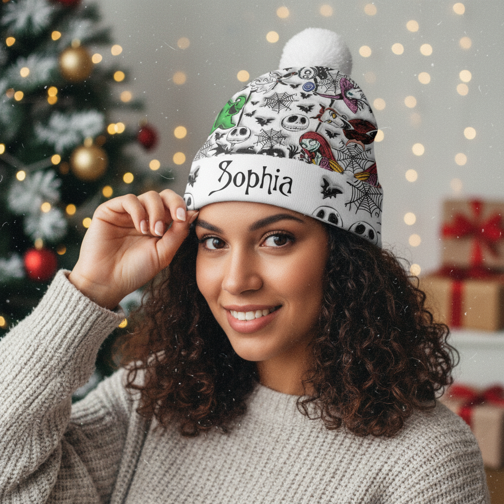 Personalized Nightmare Beanie Hat for Kids & Adults – Custom Name Gift for Christmas Beanie Hat GradoCreations