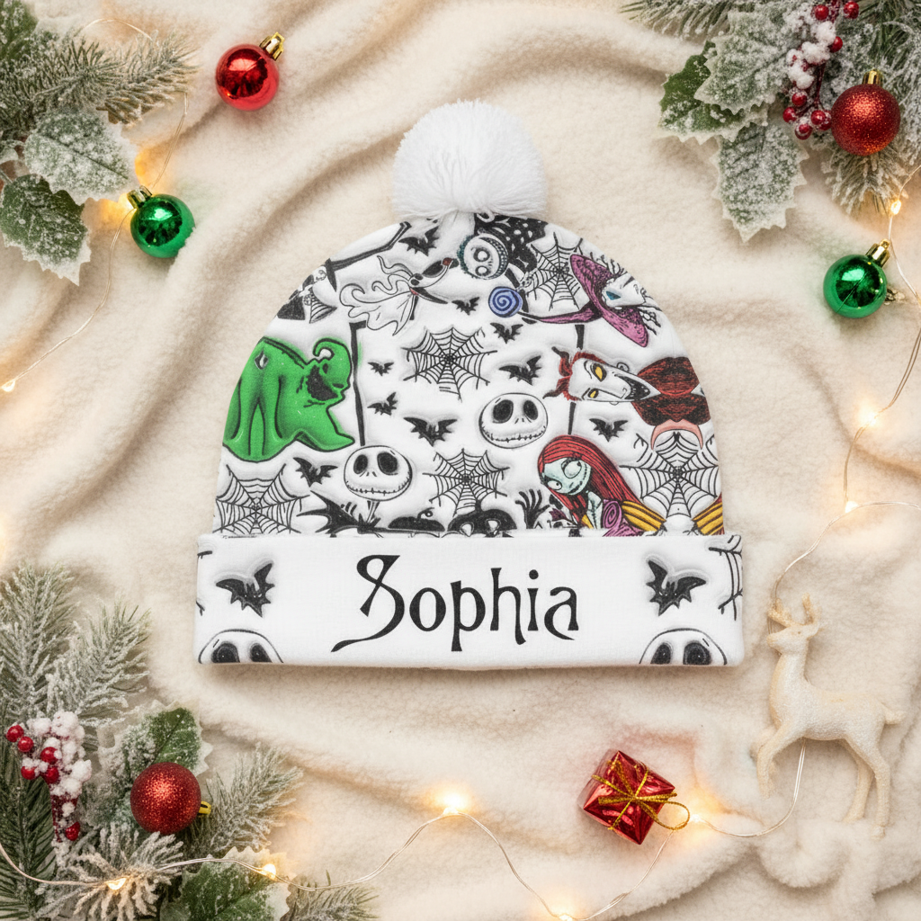 Personalized Nightmare Beanie Hat for Kids & Adults – Custom Name Gift for Christmas Beanie Hat GradoCreations