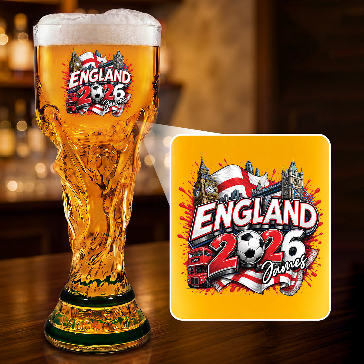 Personalized Trophy Beer Glass England 2026 Gift for Sports Fans