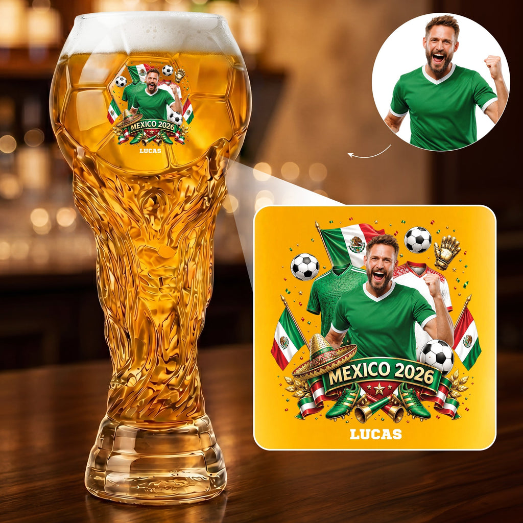 Personalized Trophy Beer Glass Custom Photo Gift for Soccer Fans 2026
