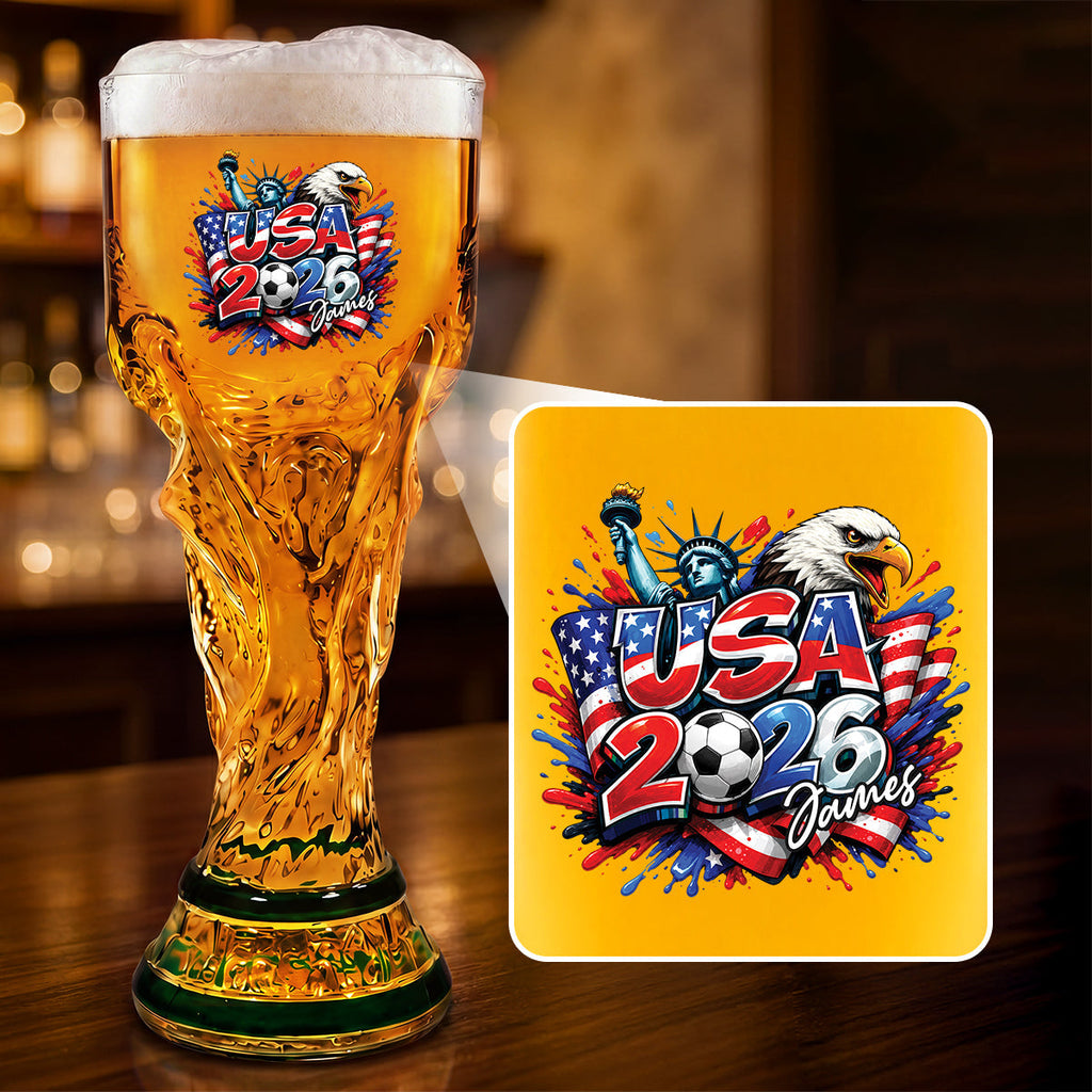 Personalized Trophy Beer Glass Custom 2026 World Cup Gift for Sports Fans