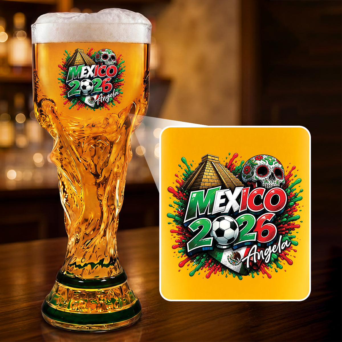 Personalized Trophy Beer Glass Custom 2026 World Cup Gift for Sports Fans