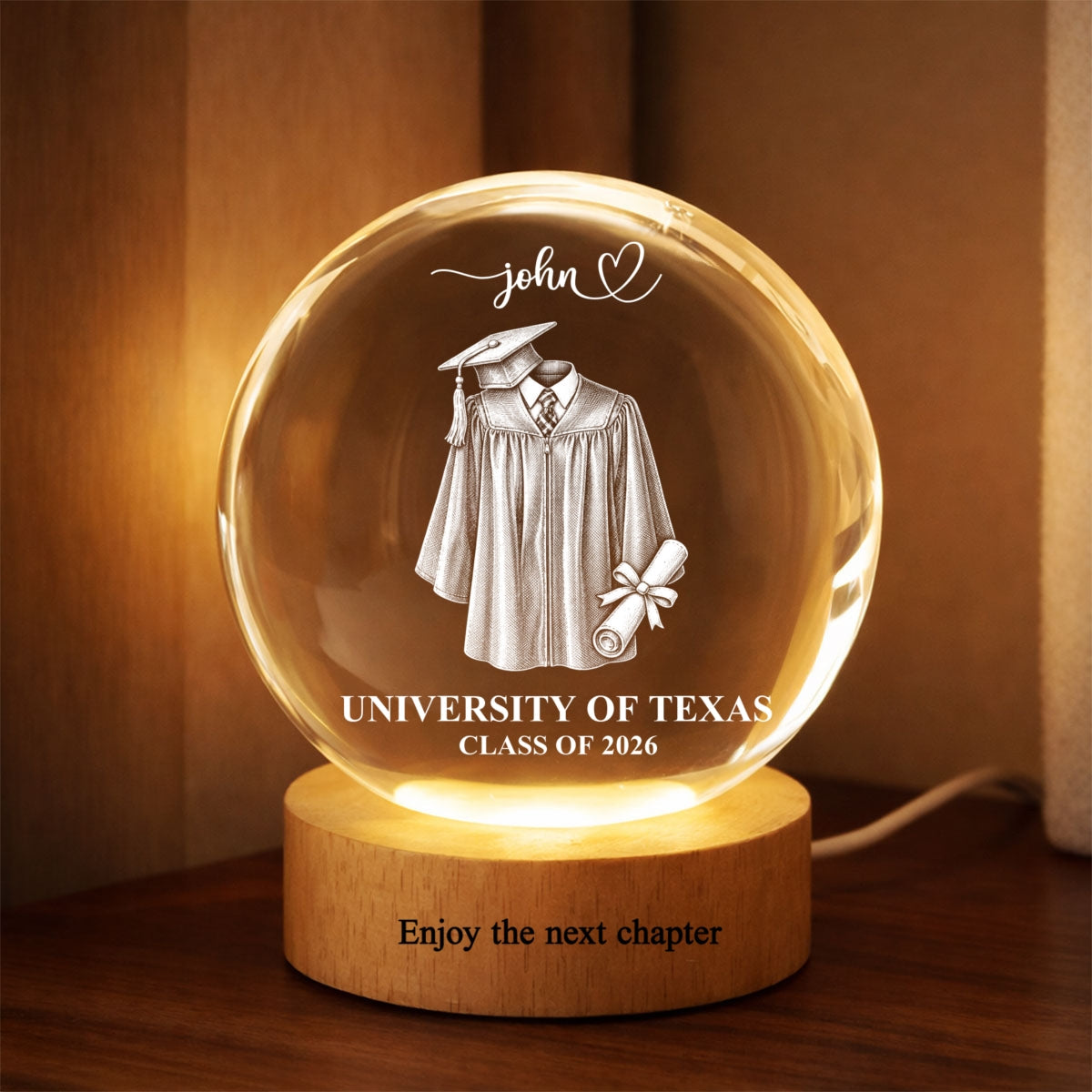 Personalized Crystal Globe Lamp Graduation Gift for Class of 2026