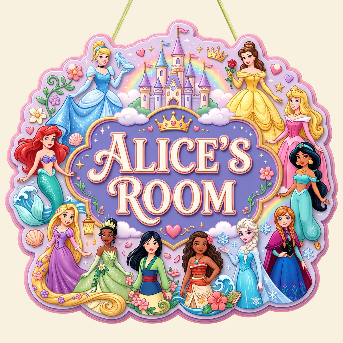 Personalized Disney Princess Metal Sign for Kids Room Decor Gift Metal Sign GradoCreations