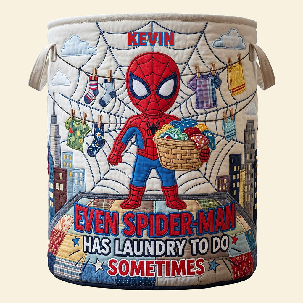 Personalized Spider-Man Quilted Laundry Basket Custom Name Gift for Kids Quilted Laundry Basket GradoCreations