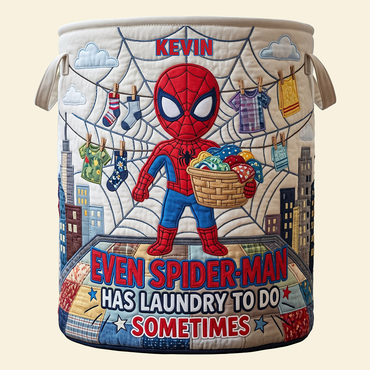 Personalized Spider-Man Quilted Laundry Basket Custom Name Gift for Kids Quilted Laundry Basket GradoCreations
