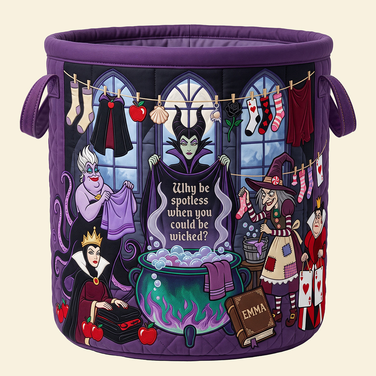 Personalized Quilted Laundry Basket Wicked Design Gift for Her Quilted Laundry Basket GradoCreations