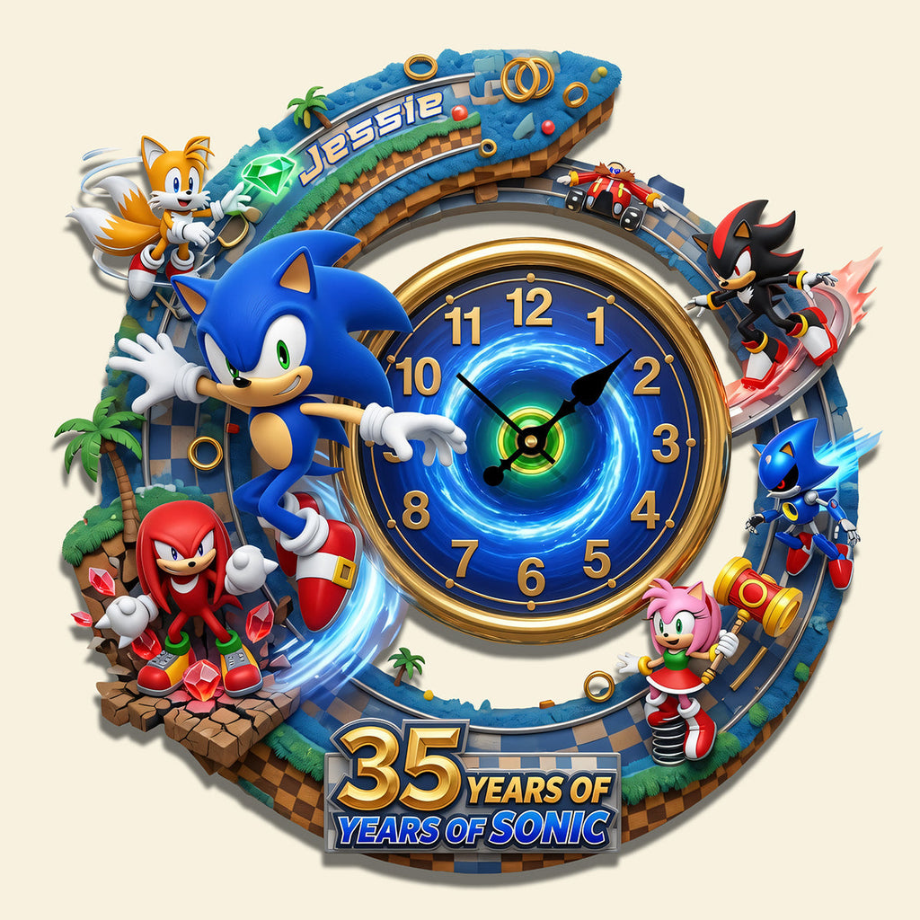 Personalized Sonic 35th Anniversary Wall Clock Gift for Movie Fans Wall Hanging Clock GradoCreations
