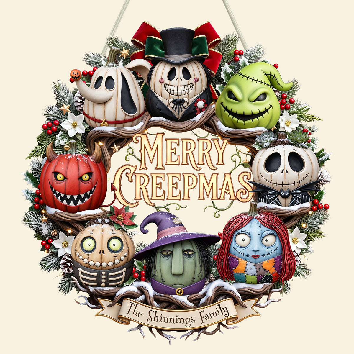 Personalized Merry Creepmas Wreath Wood Sign Unique Family Gift Wood Sign GradoCreations