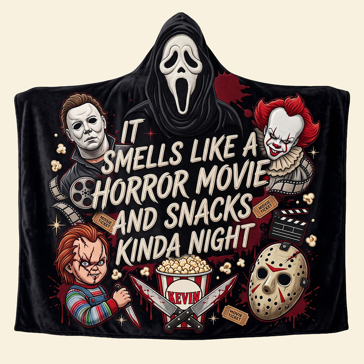 Personalized Hooded Blanket for Horror Lovers - Unique Halloween Gift Hooded Blanket GradoCreations