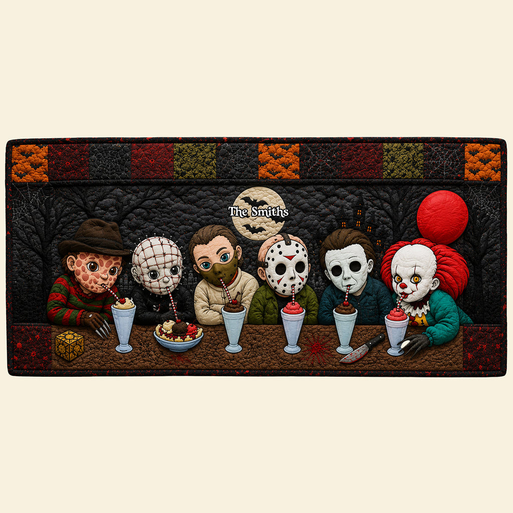 Personalized Cute Horror Characters Quilt Table Runner Gift for Halloween Quilt Table Runner GradoCreations