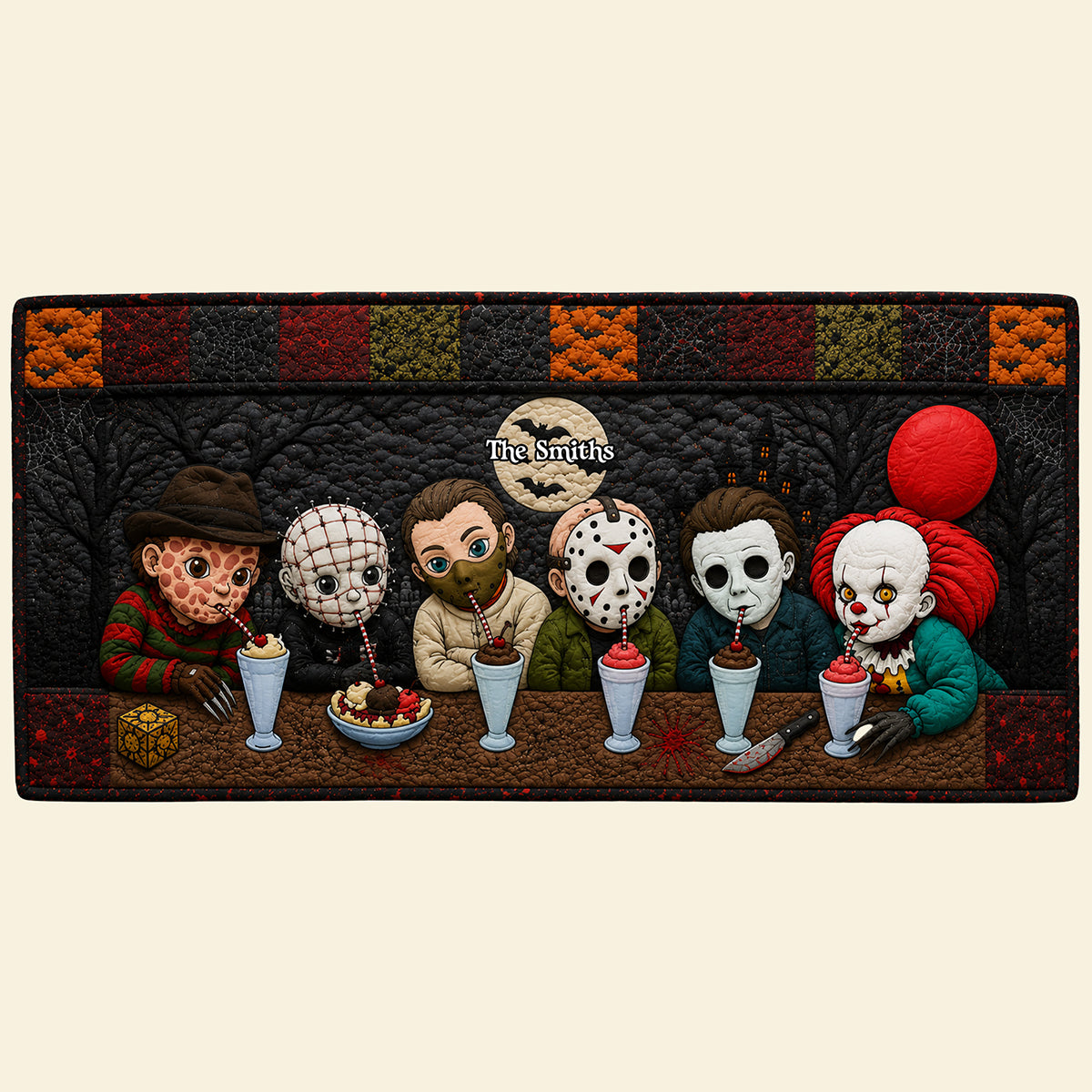 Personalized Cute Horror Characters Quilt Table Runner Gift for Halloween Quilt Table Runner GradoCreations