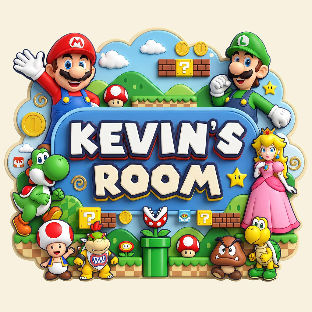 Personalized Custom Shaped Wood Sign for Kids - Super Mario Theme Gift Wood Sign GradoCreations