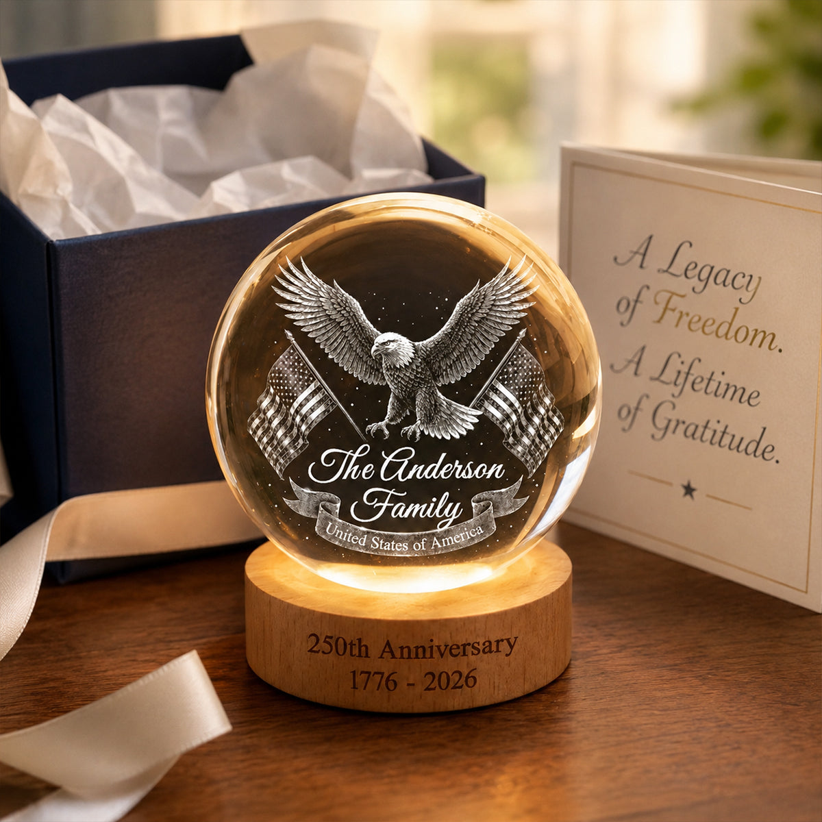 Personalized Crystal Globe Lamp Custom Family Gift for 250th Anniversary