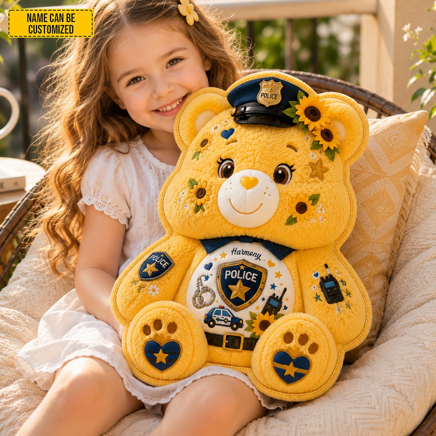 Personalized Police Bear Custom Shape Pillow Gift for Kids GradoCreations