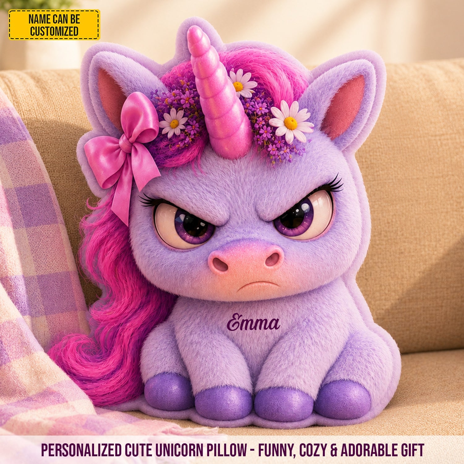 Personalized Cute Unicorn Pillow Custom Name Gift for Kids GradoCreations