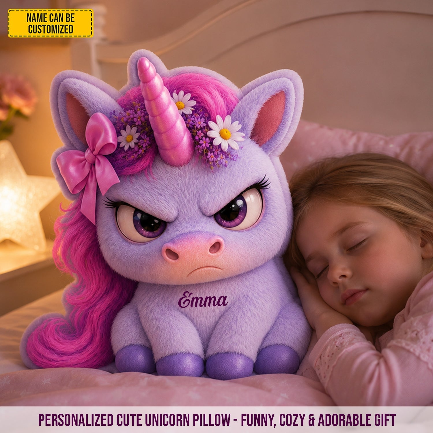 Personalized Cute Unicorn Pillow Custom Name Gift for Kids GradoCreations