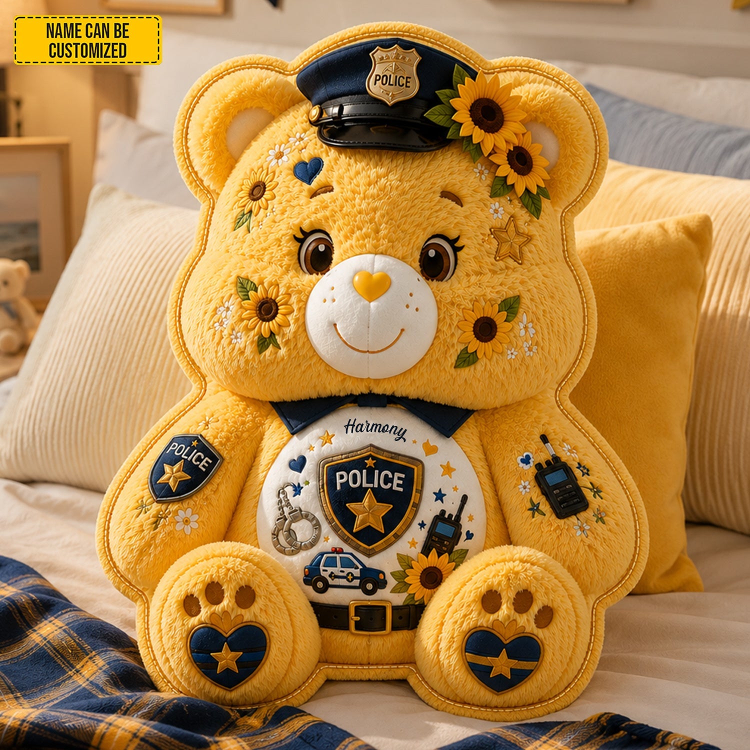 Personalized Police Bear Custom Shape Pillow Gift for Kids GradoCreations