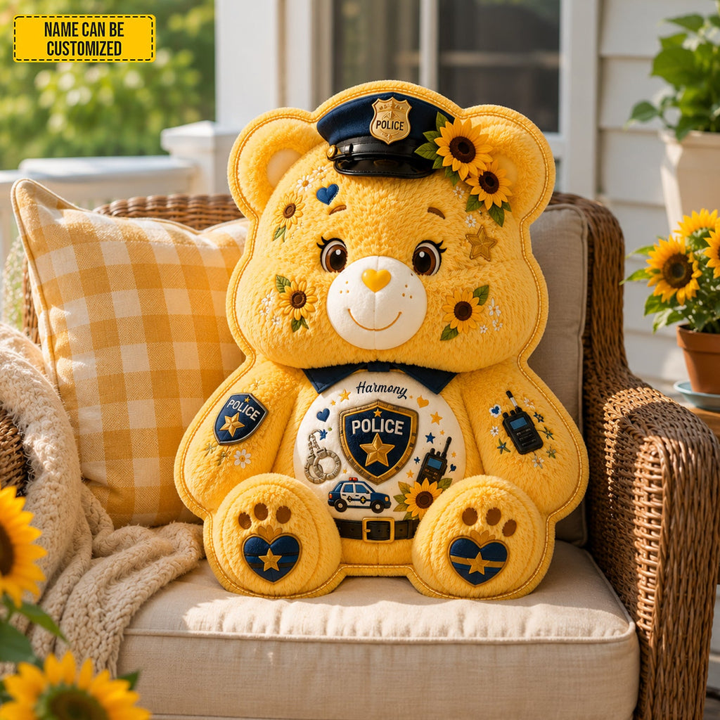 Personalized Police Bear Custom Shape Pillow Gift for Kids GradoCreations