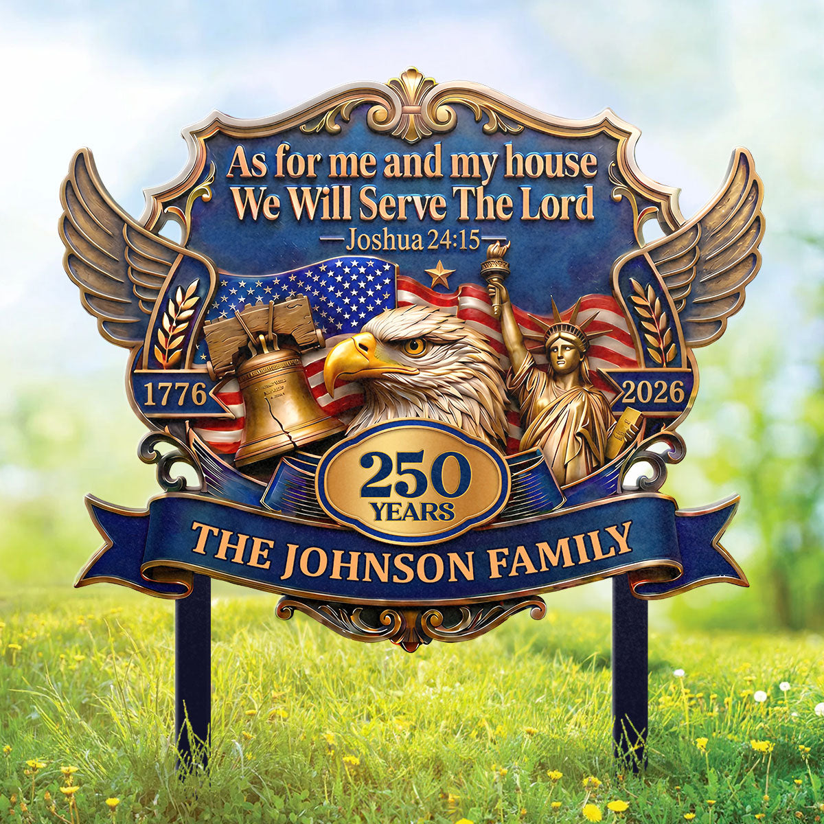 Personalized American Eagle Metal Garden Stake for Family