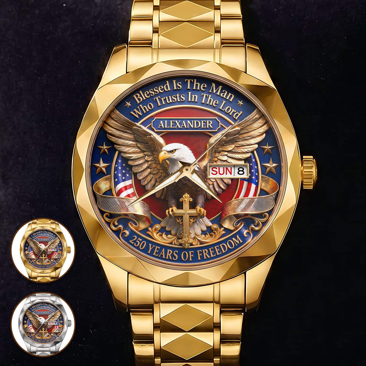Personalized Men's Wrist Watch with Eagle Design for Him - Patriotic Gift