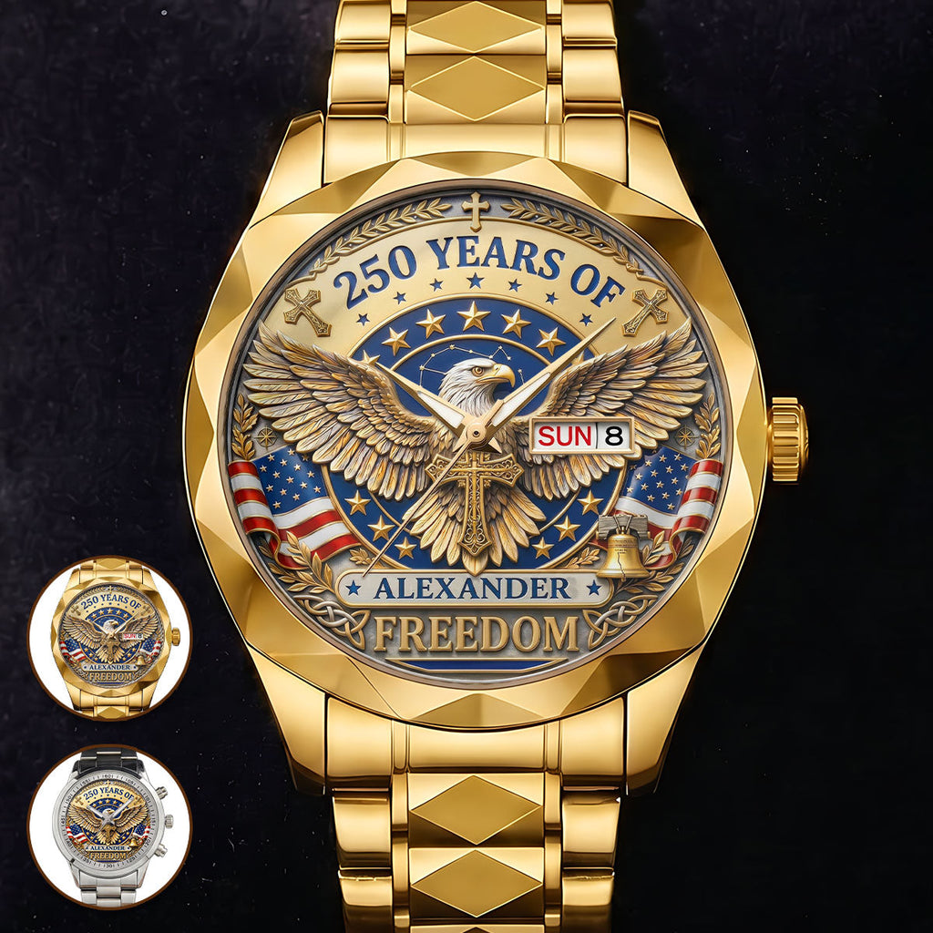 Personalized Men's Wrist Watch with Custom Print - Patriotic Gift for Him
