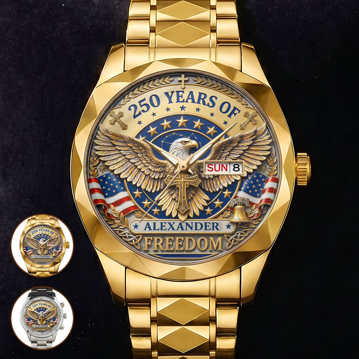 Personalized Men's Wrist Watch with Custom Print - Patriotic Gift for Him