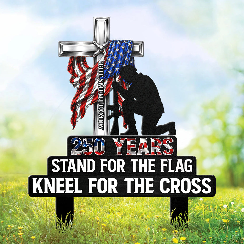Personalized Metal Garden Stake Stand For Flag Kneel For Cross Gift for Family