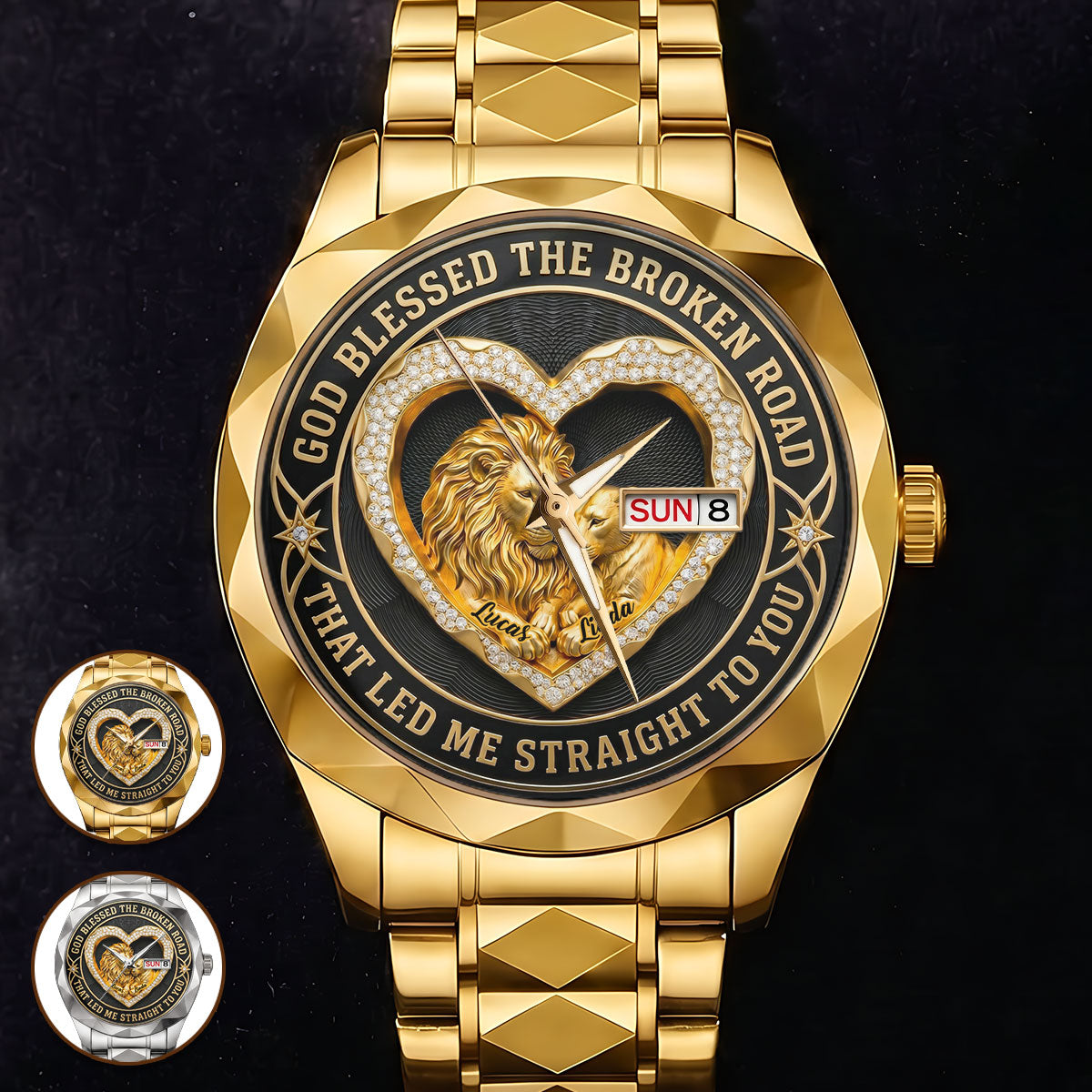 Personalized Men's Wrist Watch with Lion Design Gift for Couple