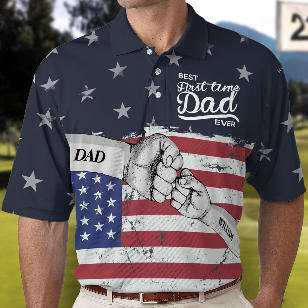 Personalized American Flag Polo Shirt Best First Time Dad Gift