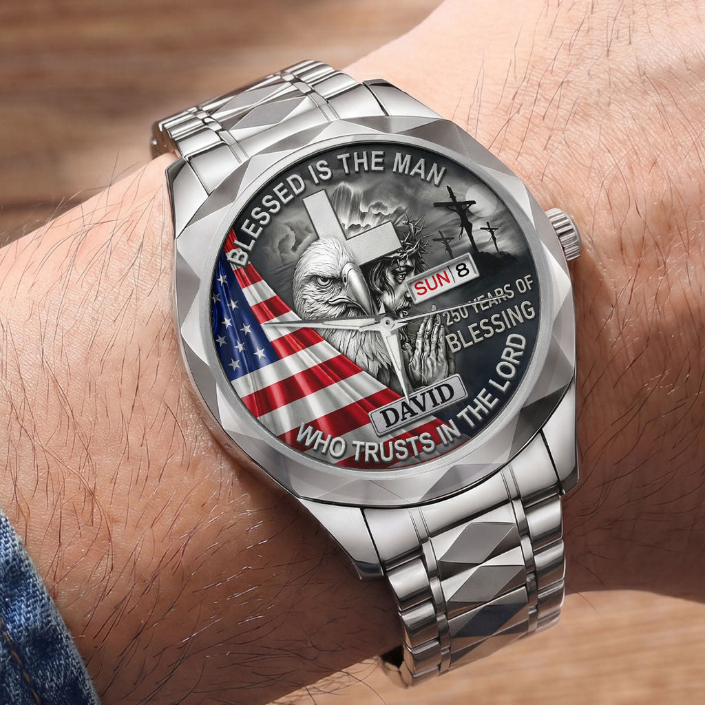 Personalized Men's Wrist Watch with Patriotic Design & Custom Name Gift for Him