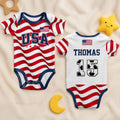 Personalized USA Flag Baby Bodysuit Custom Name Number Gift