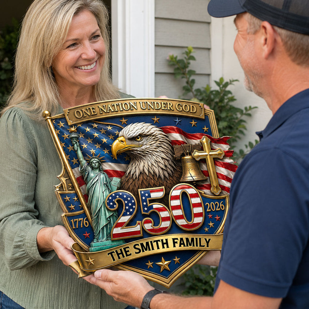 Personalized One Nation Under God Metal Garden Stake for Family