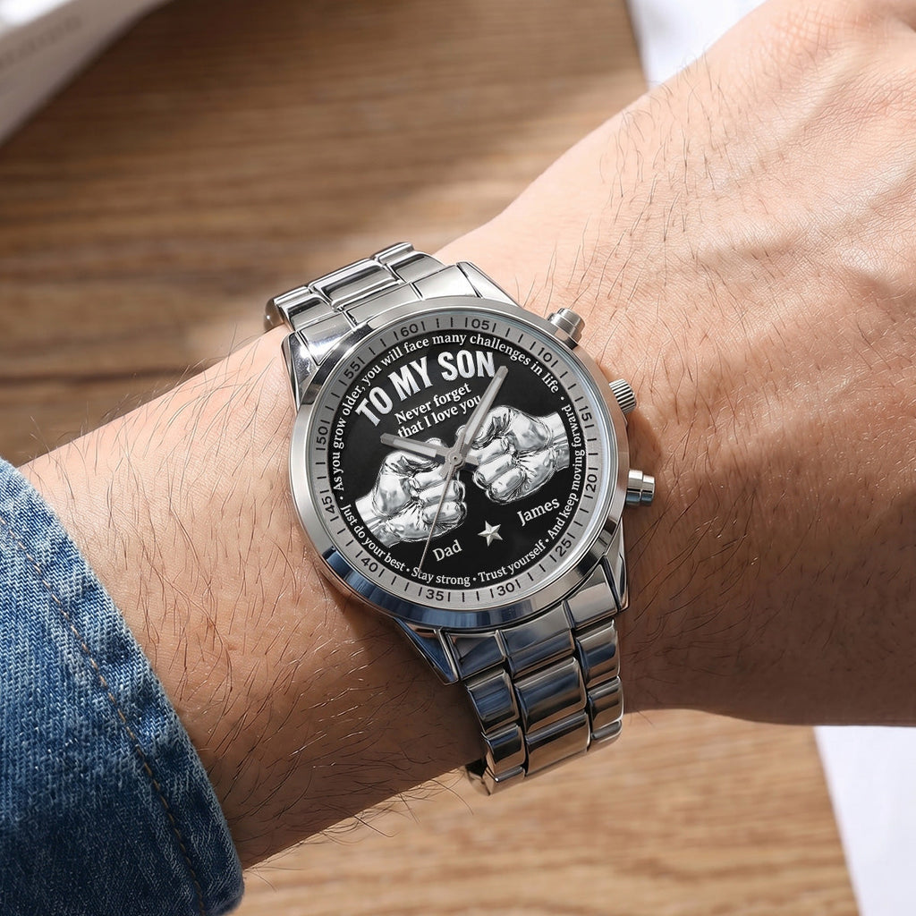 Personalized Men's Wrist Watch for Dad with Inspirational Message