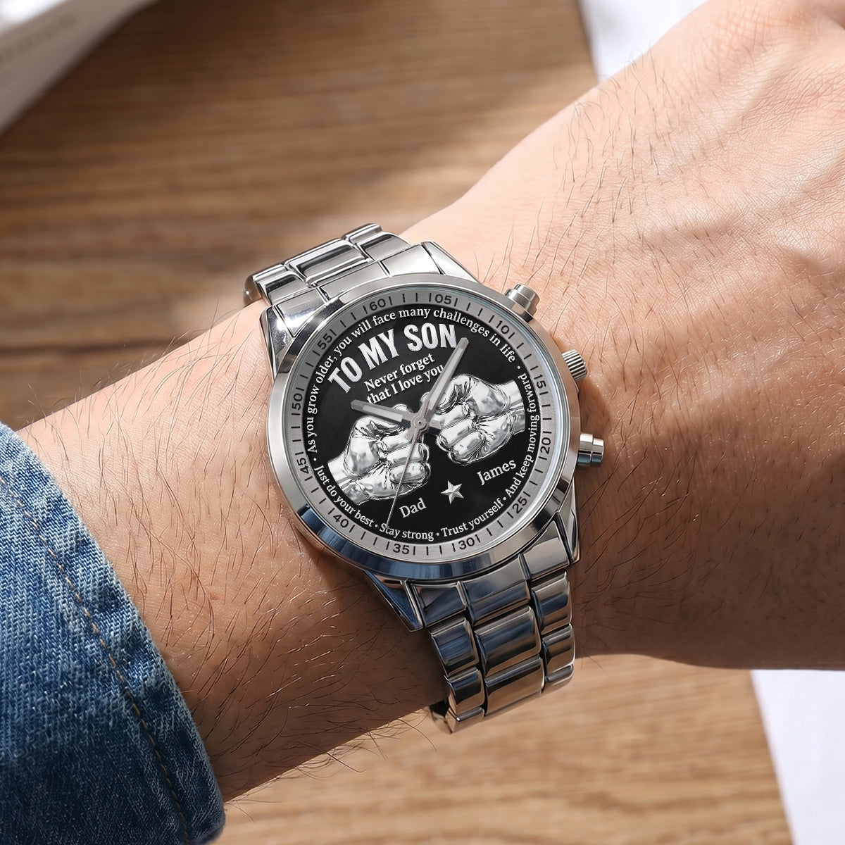 Personalized Men's Wrist Watch for Dad with Inspirational Message