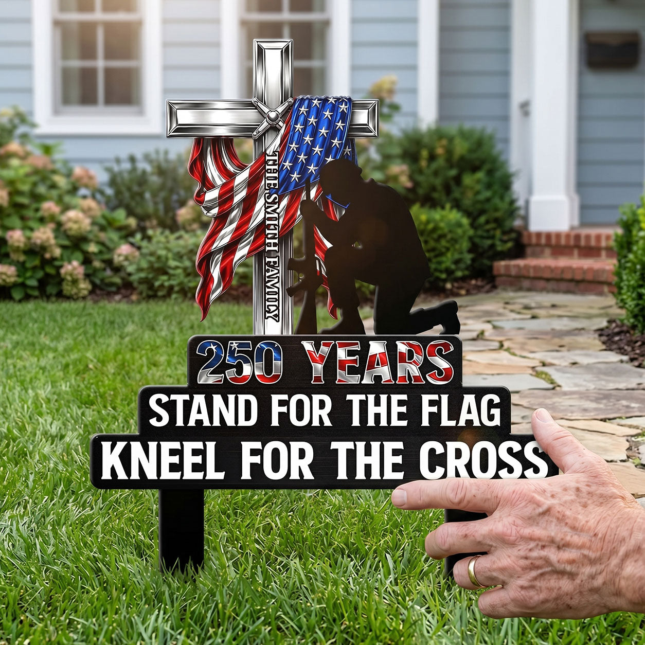 Personalized Metal Garden Stake Stand For Flag Kneel For Cross Gift for Family