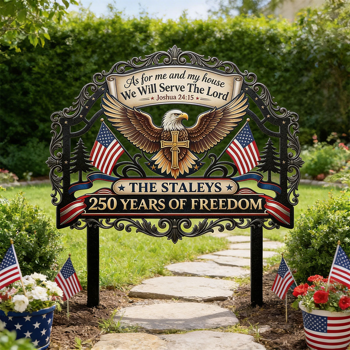 Personalized Metal Garden Stake Sign with Eagle Design for Family