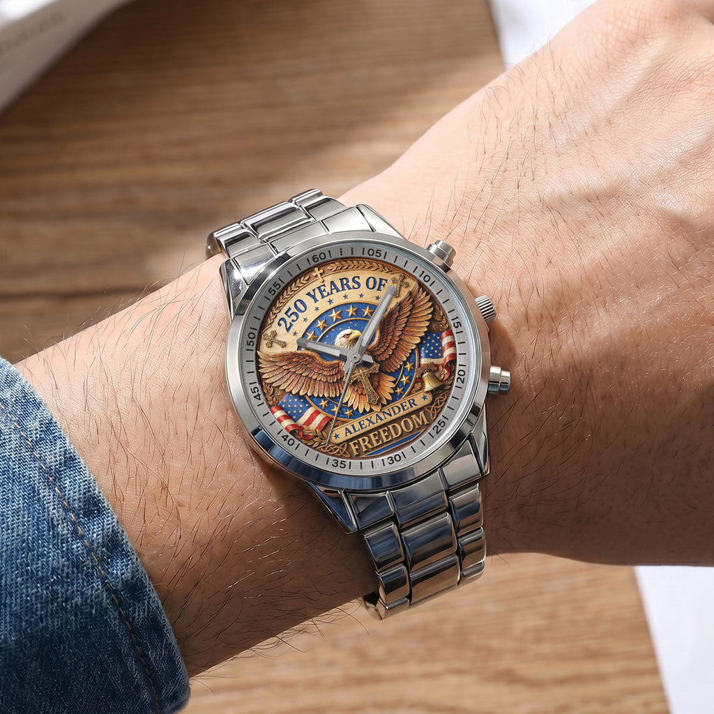 Personalized Men's Wrist Watch with Custom Print - Patriotic Gift for Him