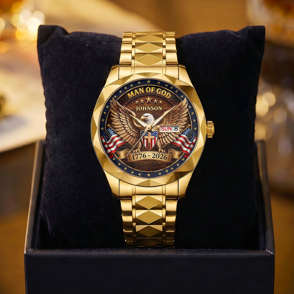 Personalized Men's Wrist Watch with Eagle Design for Him - Patriotic Gift