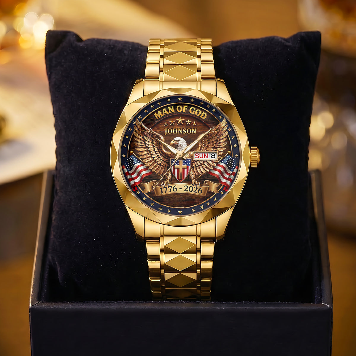 Personalized Men's Wrist Watch with Eagle Design for Him - Patriotic Gift