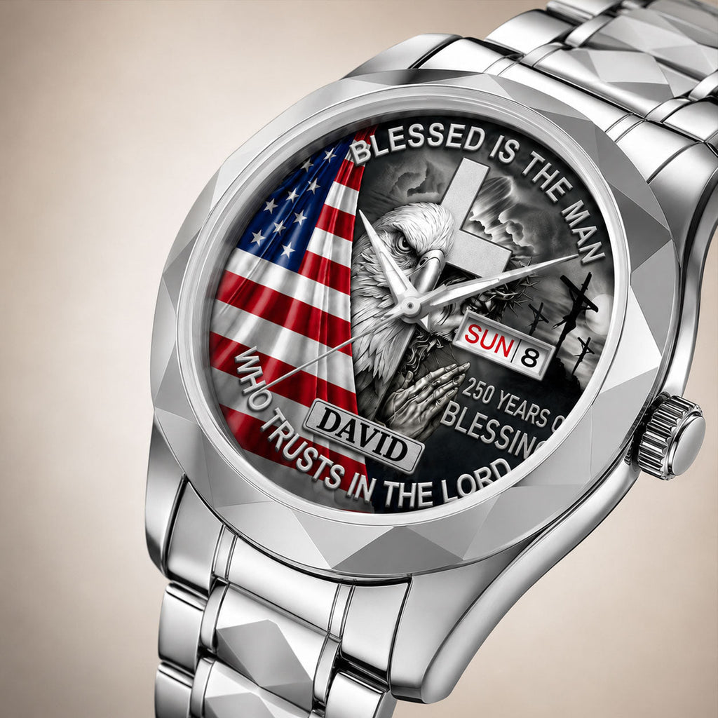 Personalized Men's Wrist Watch with Patriotic Design & Custom Name Gift for Him