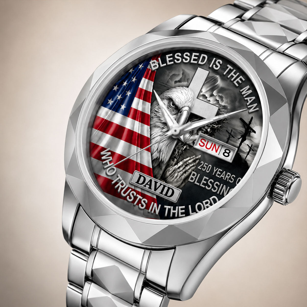 Personalized Men's Wrist Watch with Patriotic Design & Custom Name Gift for Him