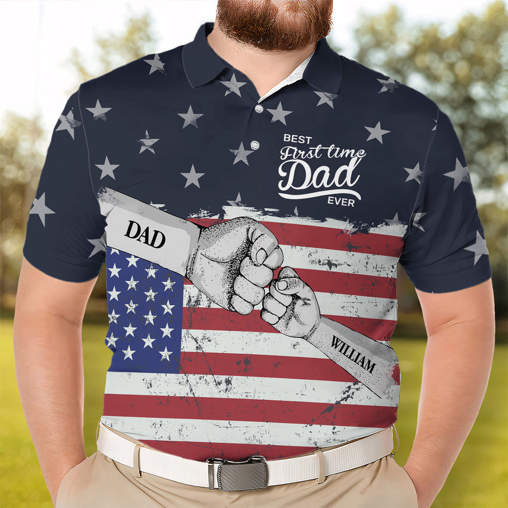 Personalized American Flag Polo Shirt Best First Time Dad Gift