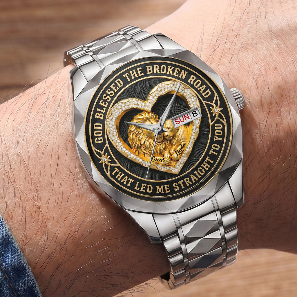 Personalized Men's Wrist Watch with Lion Design Gift for Couple