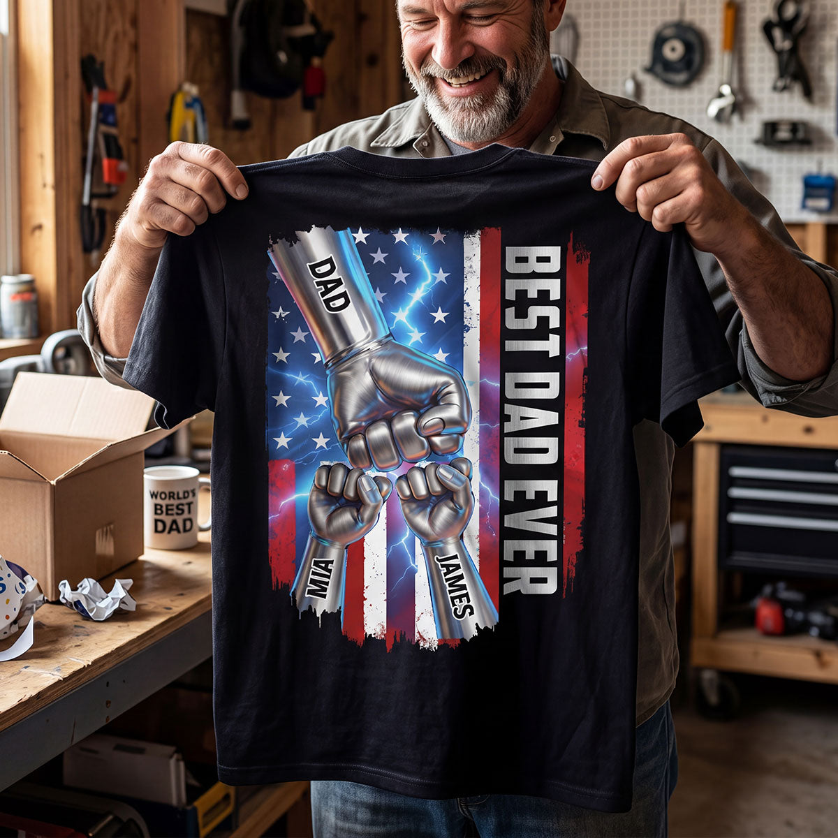Personalized American Flag Best Dad Ever T-Shirt for Patriotic Dad