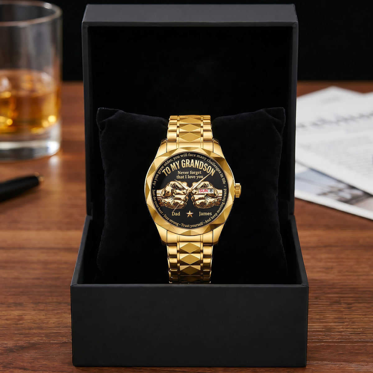 Personalized Men's Wrist Watch for Dad with Inspirational Message