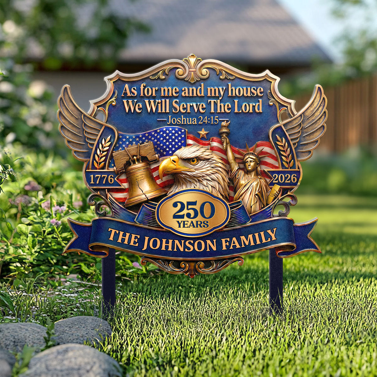 Personalized American Eagle Metal Garden Stake for Family